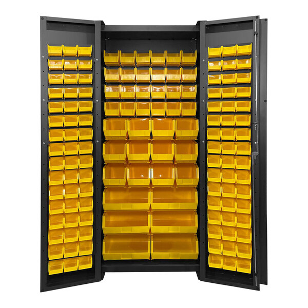 Valley Craft 14 Gauge 36" x 24" x 78" Steel Storage Cabinet with 138 Yellow Bins and 4" Deep Doors F89102