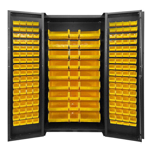 Valley Craft 14 Gauge 48" x 24" x 84" Steel Storage Cabinet with 163 Yellow Bins and 4" Deep Doors F87969A1