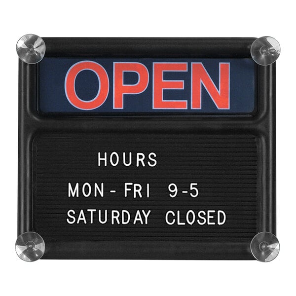 United Visual Products 14" x 12" Black Plastic Open / Closed Sign with Letterboard