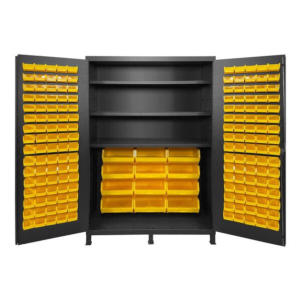 Valley Craft 14 Gauge 60" x 24" x 84" 3-Shelf Steel Storage Cabinet with 172 Yellow Bins F87954A6