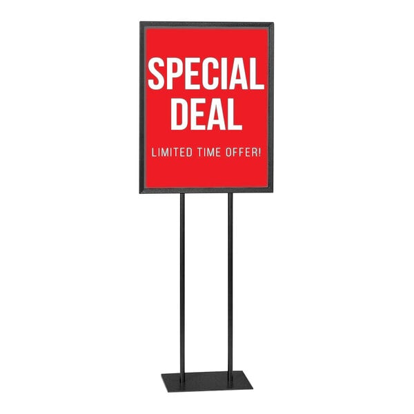 United Visual Products 22" x 28" Black Steel Pedestal Poster Stand with Flat Base