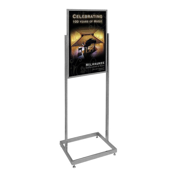 United Visual Products 22" x 28" Chrome Steel Pedestal Poster Stand with Rectangular Tube Base
