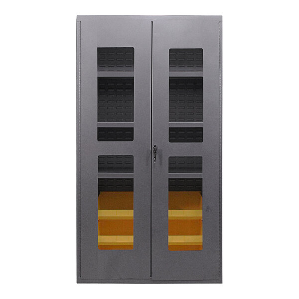 Valley Craft 14 Gauge 36" x 24" x 78" 3-Shelf Steel Clear-View Storage Cabinet with 6 Yellow Bins F89080