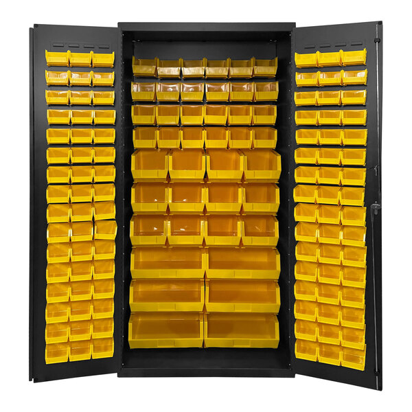 Valley Craft 14 Gauge 36" x 24" x 78" Steel Storage Cabinet with 138 Yellow Bins F89122