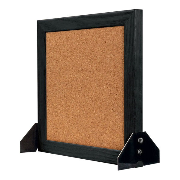 United Visual Products 8" x 8" Freestanding Cork Board with Black Wood Frame