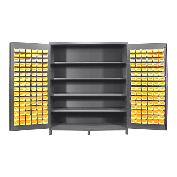 Valley Craft 14 Gauge 72" x 24" x 84" 4-Shelf Steel Storage Cabinet with 192 Yellow Bins F89112
