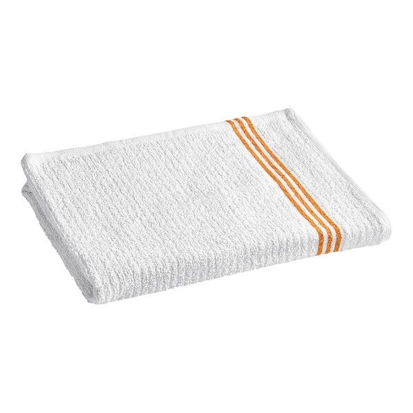 Oxford 30" x 60" Gold 3-Striped Ribbed 100% Cotton Pool and Gym Towel 9 lb. - 12/Pack
