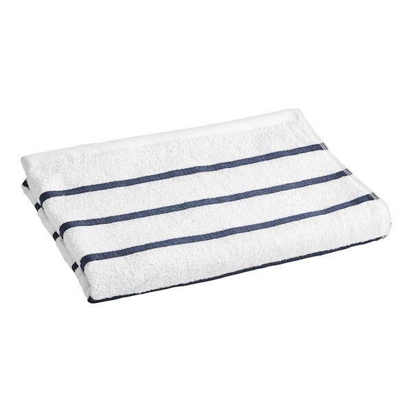 Oxford 30" x 60" Navy Blue Stripes Cotton / Polyester Pool Towel 12.5 lb.