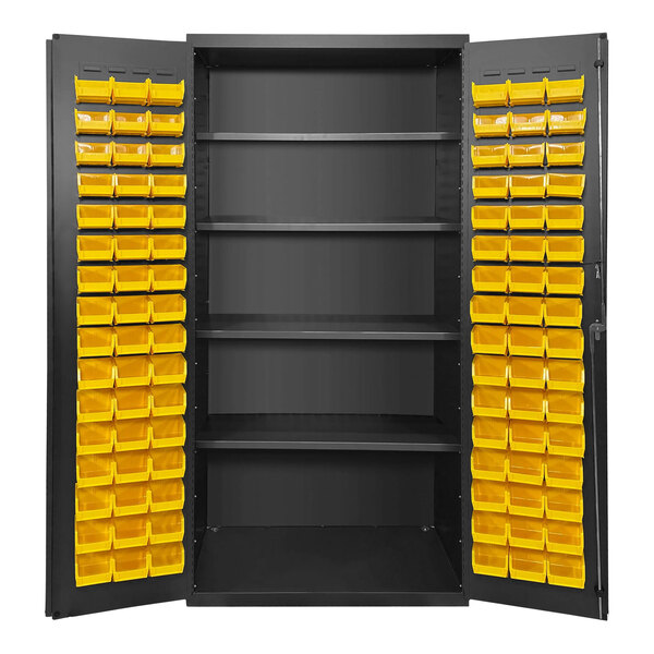 Valley Craft 14 Gauge 36" x 24" x 78" 4-Shelf Steel Storage Cabinet with 96 Yellow Bins F89124