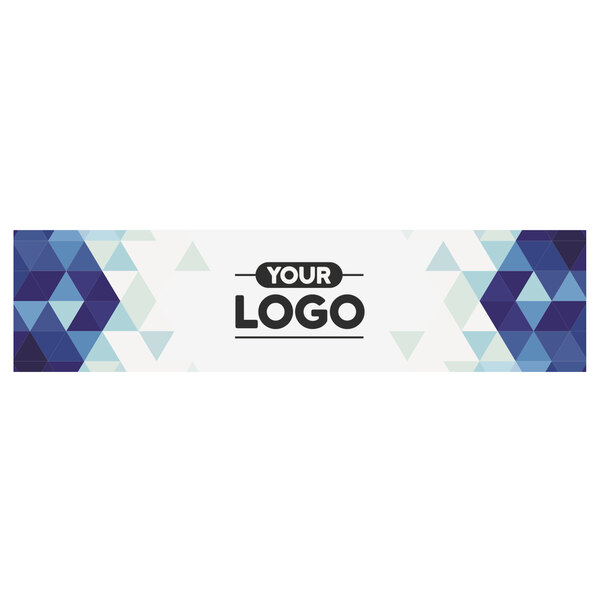 A rectangular white sign panel with a blue and white banner and black text that says "Your Logo"