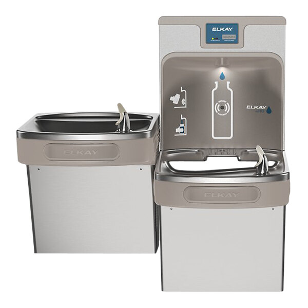 Zurn Elkay LZSTL8WSSP-W1 ezH2O 8 GPH Smart Connected Stainless Steel Hands-Free Filtered Bottle Filling Station and Versatile Bi-Level Drinking Fountain - 115V - Chilled