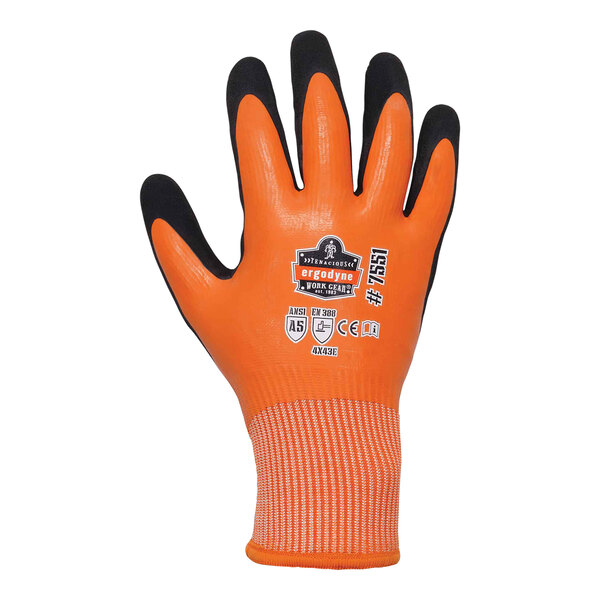 Ergodyne ProFlex 7551 Orange Waterproof Cut-Resistant HPPE Winter Work Gloves with Acrylic Fleece Liner and Sandy Nitrile Palm Coating 17674 - Large