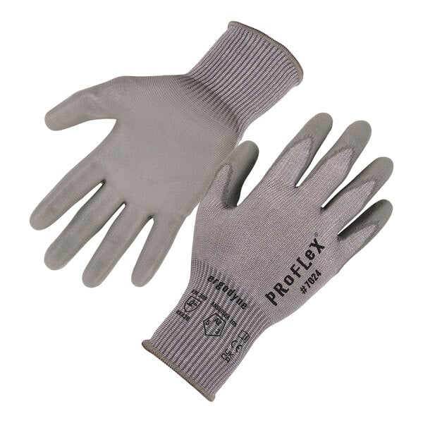 Ergodyne ProFlex 7024 Gray Cut-Resistant Polyester / Spandex Knit Gloves with Polyurethane Palm Coating - 12/Pack