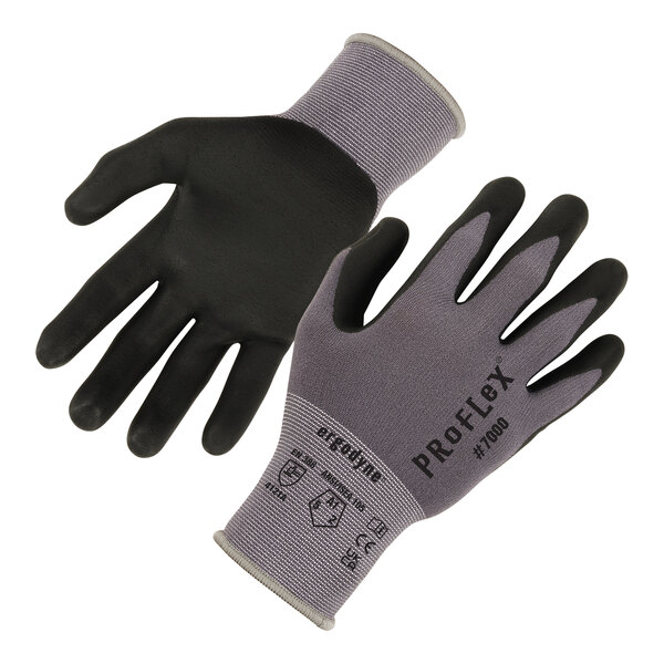 Ergodyne ProFlex 7000 Gray Cut-Resistant Nylon / Spandex Knit Gloves with Microfoam Nitrile Palm Coating 10365 - Extra Large - 12/Pack