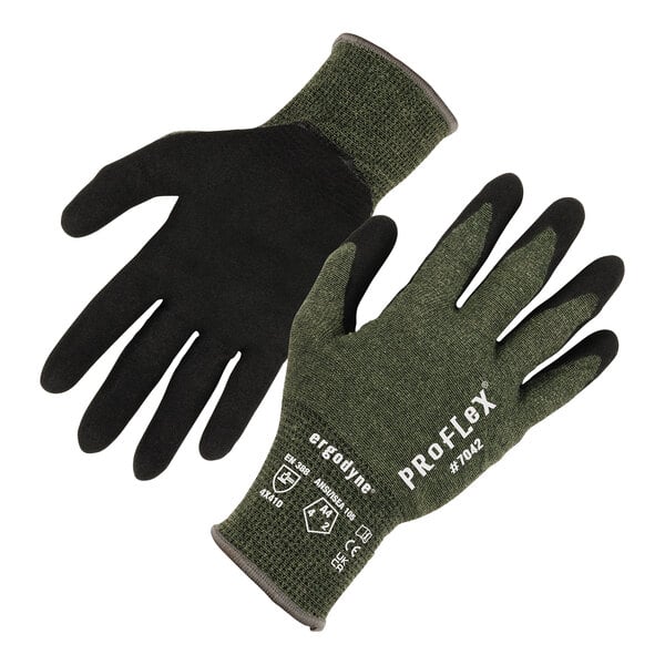 Ergodyne ProFlex 7042 Green Cut-Resistant Aramid Fiber Knit Gloves with Sandy Nitrile Palm Coating 10342 - Small