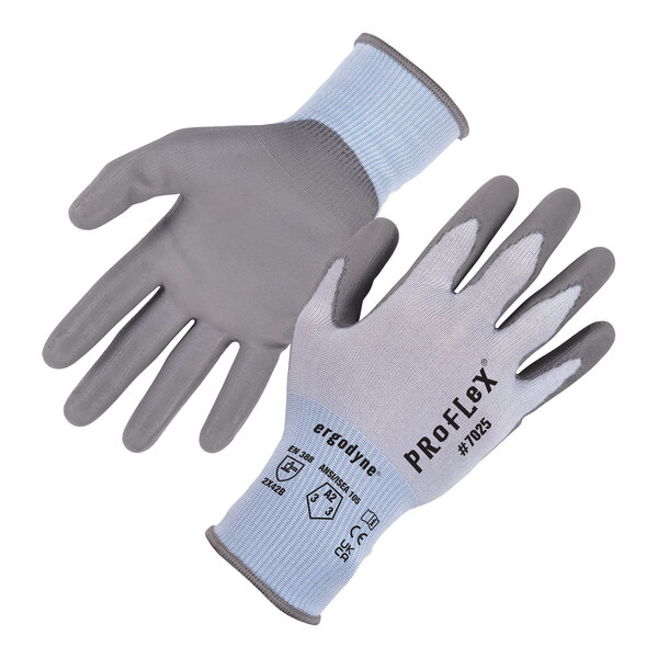 Ergodyne ProFlex 7025 Blue Cut-Resistant HPPE Nylon / Spandex Knit Gloves with Polyurethane Palm Coating 10423 - Medium - 12/Pack