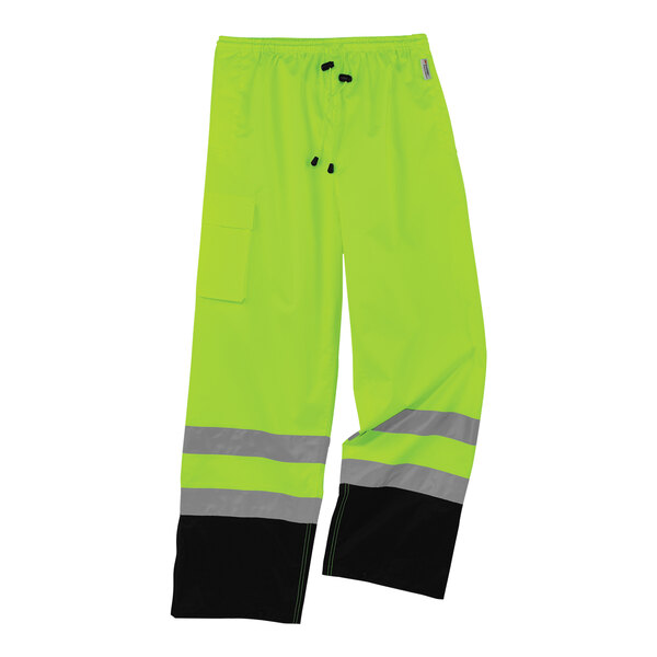 Ergodyne GloWear 8915BK Class E Hi-Vis Lime Breathable Rain Pants with Black Bottom 25424 - Large