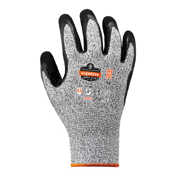 Ergodyne ProFlex 7031 Gray Cut-Resistant HPPE Nylon / Spandex Gloves with Sandy Nitrile Palm Coating 17982 - Small