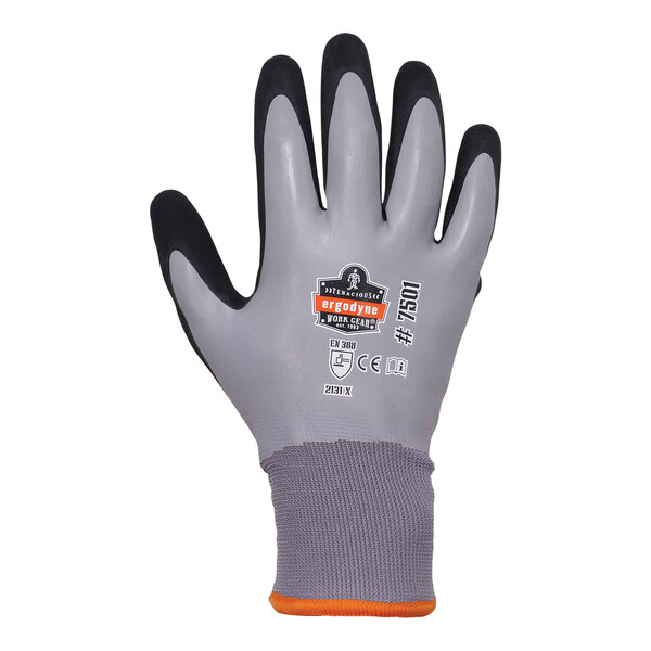 Ergodyne ProFlex 7501 Gray Waterproof Cut-Resistant Polyester Winter Work Gloves with Acrylic Fleece Liner and Sandy Nitrile Palm Coating 17633 - Medium