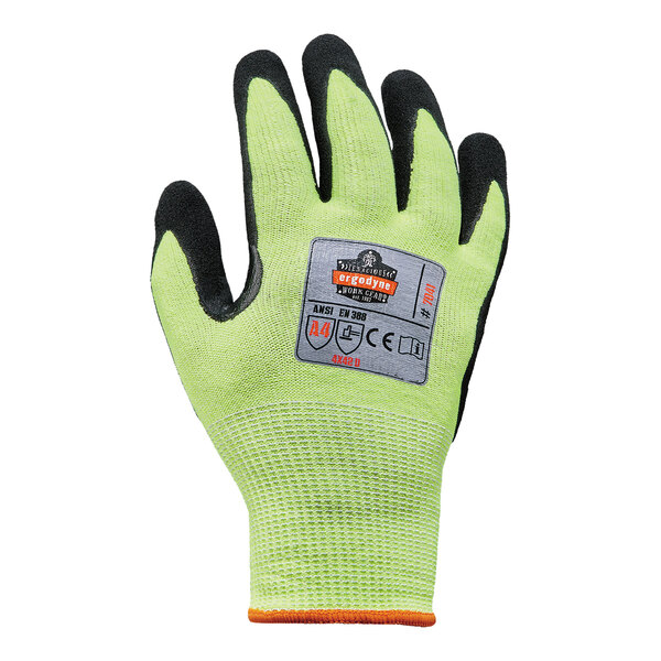 Ergodyne ProFlex 7041 Hi-Vis Lime Cut-Resistant TenaLux Gloves with WSX Nitrile Palm Coating 17812 - Small