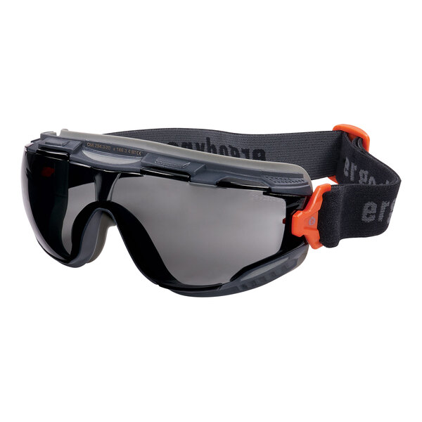 Ergodyne Skullerz ARKYN Anti-Scratch Anti-Fog Safety Goggles with Smoke Lens, Gray Frame, and Elastic Strap 60309