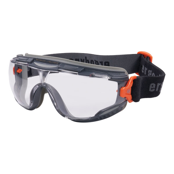 Ergodyne Skullerz ARKYN Anti-Scratch Anti-Fog Safety Goggles with Clear Lens, Gray Frame, and Elastic Strap 60308