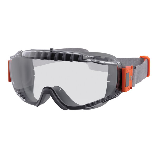 Ergodyne Skullerz MODI Over-The-Glasses Anti-Scratch Anti-Fog Safety Goggles with Clear Lens, Gray Frame, and Neoprene Strap 60302