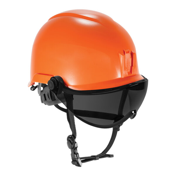 Ergodyne Skullerz 8974V Orange Type 1 Class E Safety Helmet with Smoke Visor Kit and 6-Point Ratchet Suspension 60218