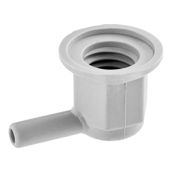 A white plastic pipe with a grey plastic pressure switch fitting on the end.