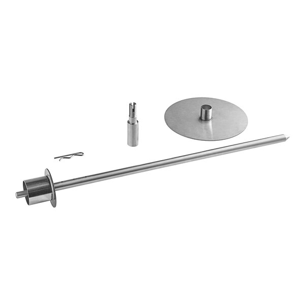 An Avantco stainless steel spit assembly with a disc and a pin.