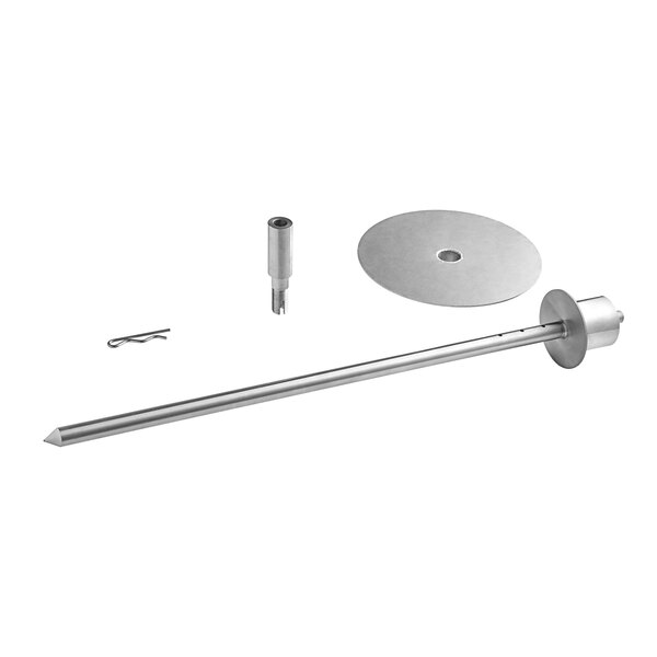 A metal Avantco spit assembly disc and pin.