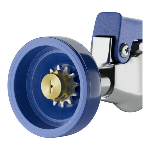 A blue and silver Waterloo pre-rinse spray valve with a blue knob.