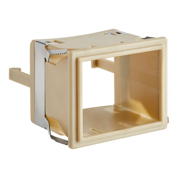 An Avantco beige plastic timer box with a clear window and metal holder.