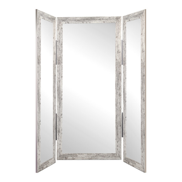 BrandtWorks 64" x 71" Distressed White Trifold Dressing Mirror