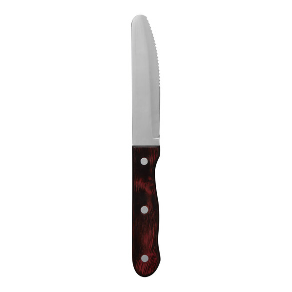 Varick from Steelite International 9 7/8" 18/0 Serrated Stainless Steel Steak Knife with Pakkawood Handle - 12/Case