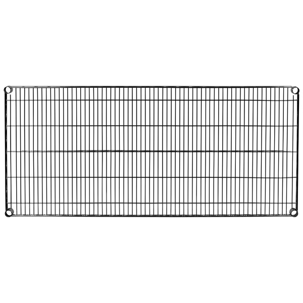 A black wire grid shelf from Metro Super Erecta.