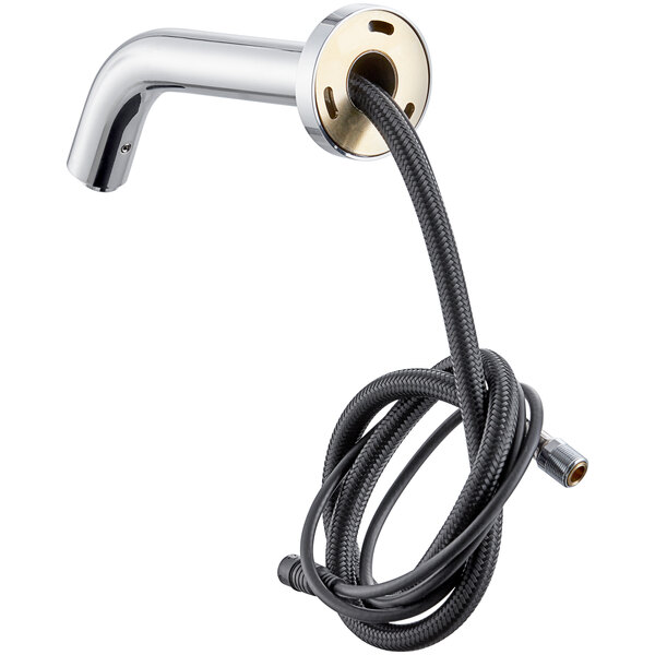 A Waterloo chrome hands-free sensor faucet with a hose attached.