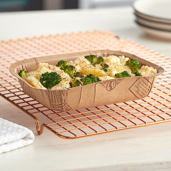 Solut Bake and Show 6 13/16" x 5 1/16" Kraft Oven-Safe Compostable Paperboard Tray - 300/Case