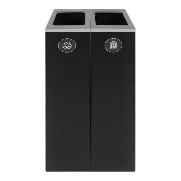 Busch Systems Spectrum 101191 20 Gallon Slim Black Powder-Coated Steel Two Stream Decorative Recyclables / Waste Receptacle
