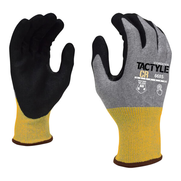 Cordova Tactyle CR 6685M 18 Gauge HPPE / Steel A6 Level Cut-Resistant Touchscreen Gloves with Tuf-Cor Sandy Nitrile Palm Coating - Medium
