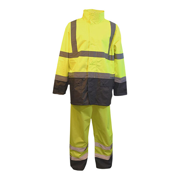 Cordova Reptyle Type R Class 3 Hi-Vis Lime 2-Piece Polyurethane / Polyester Rainsuit with Reflective Tape and Black Panels