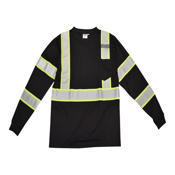 Cordova Cor-Brite Black Long Sleeve Safety Shirt with Two-Tone Reflective Tape VSB161L - Large