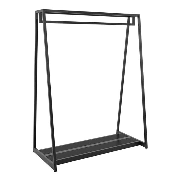 Econoco Aspect 48" x 24" x 62" Matte Black Large Double-Sided Floor Merchandiser with Ballet Bar and Reversible Melamine Inserts APA48MAB