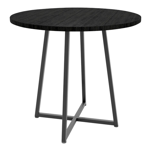 Econoco Aspect 33" x 29 7/8" Matte Black Metal Large Round Nesting Display Table with Black Woodgrain Melamine Top APRTLMAB