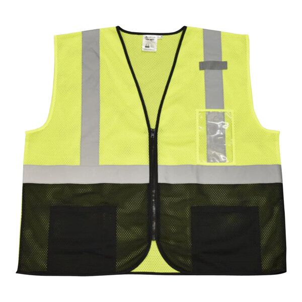 Cordova Cor-Brite Lime Type R Class II High Visibility Mesh Safety Vest with Black Front Panel VZB241P2XL - 2X