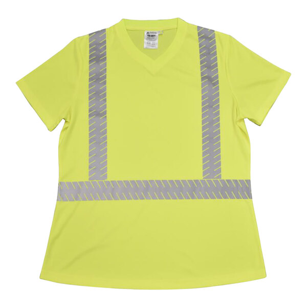 Cordova Cor-Brite Type R Class 2 Hi-Vis Lime Ladies V-Neck Short Sleeve Safety Shirt with Reflective Tape VW461S - Small