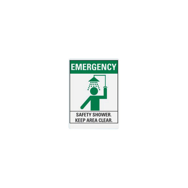 Lavex 7" x 10" Non-Reflective Plastic "Emergency / Safety Shower / Keep Area Clear" Safety Sign