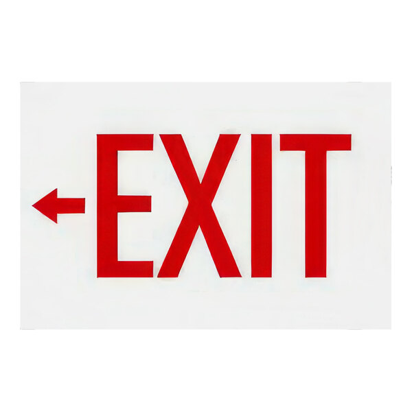 Lavex 10" x 7" White Non-Reflective Plastic "Exit" Safety Sign with Red Lettering and Left Arrow