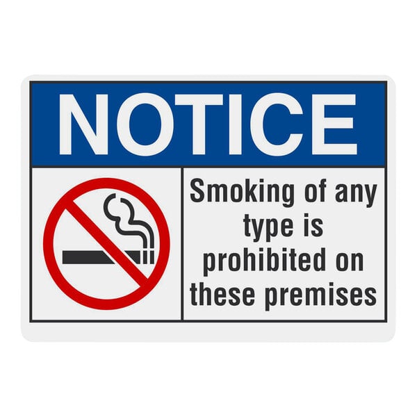 Lavex 14" x 10" Non-Reflective Plastic "Notice / Smoking Of Any Type Is Prohibited On These Premises" Sign with No-Smoking Symbol