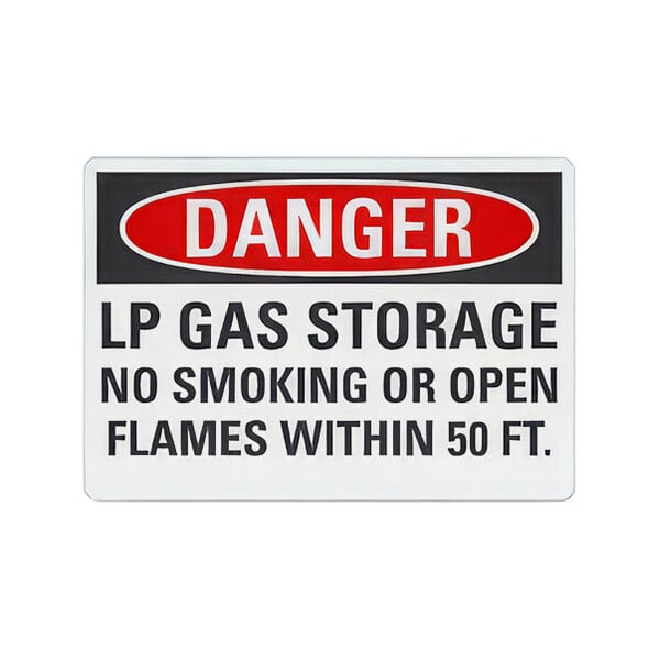 Lavex 10" x 7" Non-Reflective Aluminum "Danger / LP Gas Storage / No Smoking Or Open Flames Within 50 Ft." Safety Sign